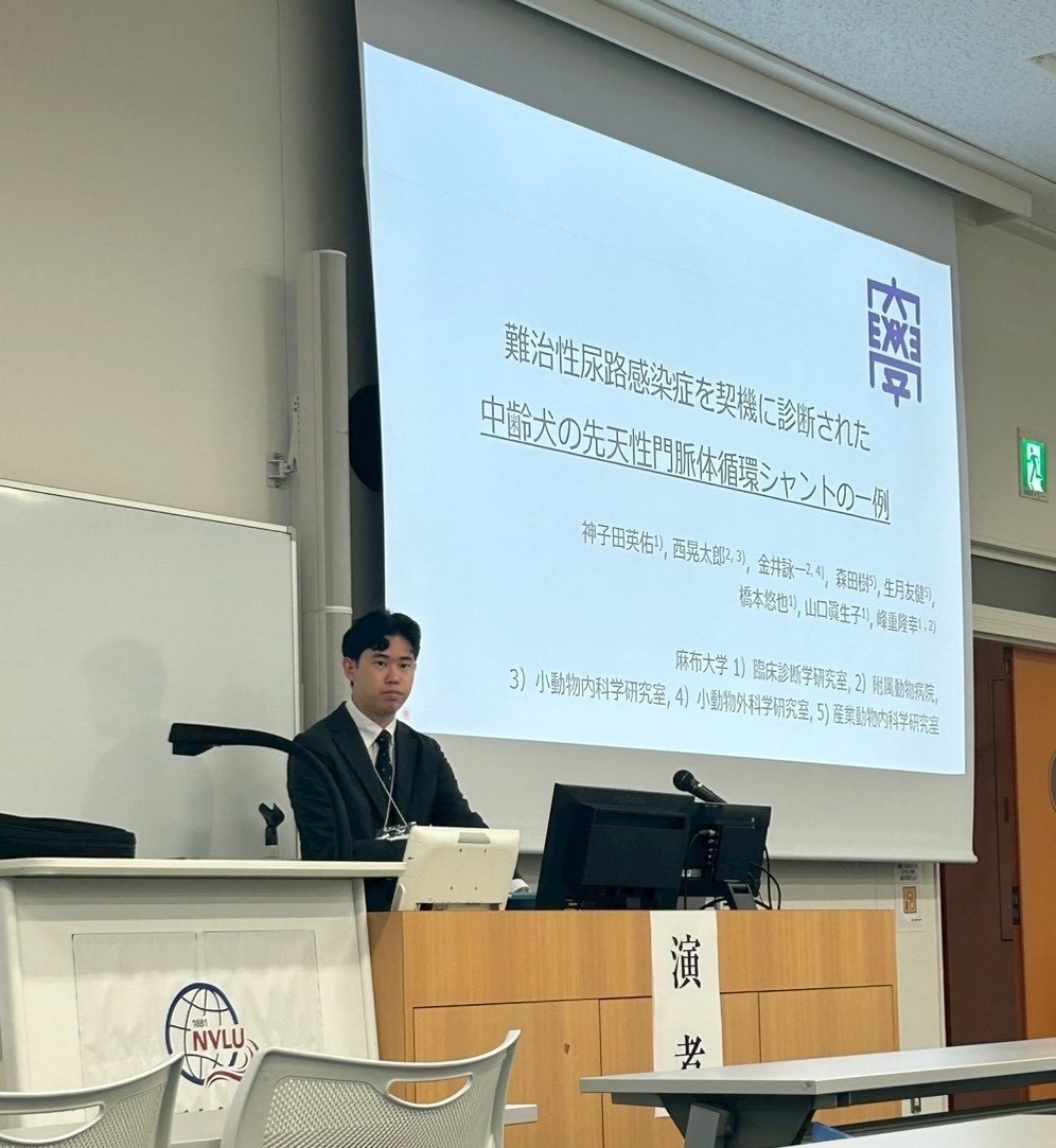 日本獣医臨床病理学会2025年次大会で発表する神子田さん